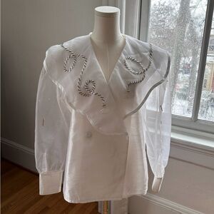 Stylish White Blouse with Sheer Embellished Overlay